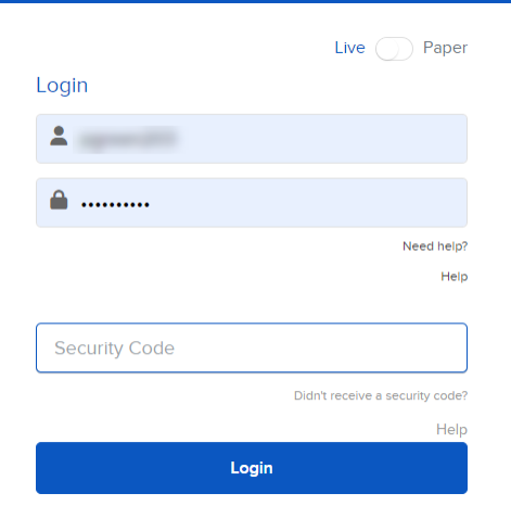 The login page asking to enter SMS security code